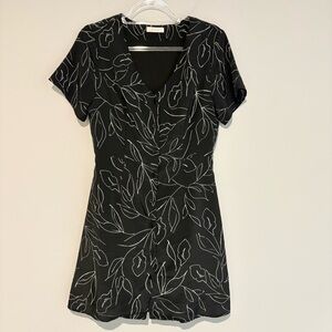 All:Row Floral V Neck Button Front‎ Dress Black